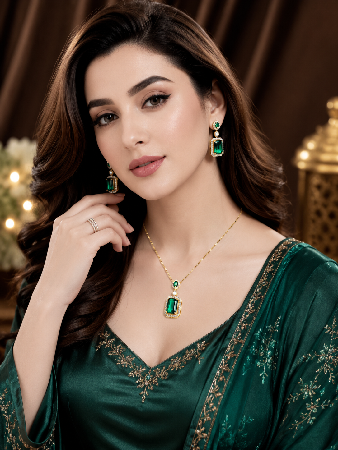 Ad Emerald-Cut in gold tone Gemstone Set with earrings - Image 3