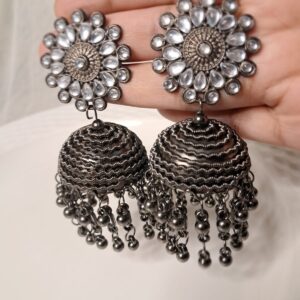 Oxidized Kundan Jhumka Drop Earrings