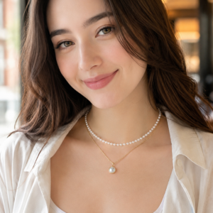 Layered Faux Pearl and Gold Chain Necklace