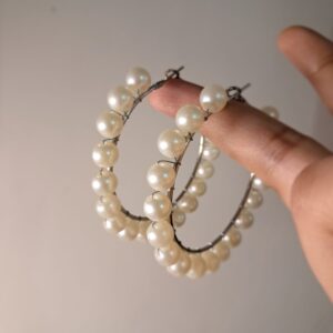 Round pearl bali with silver tone Studs
