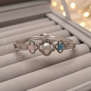 Silver-Tone Geometric Diamond Bracelet