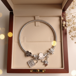 Tulip and nature-themed LOVE CHARMS BANGLE BRACELET