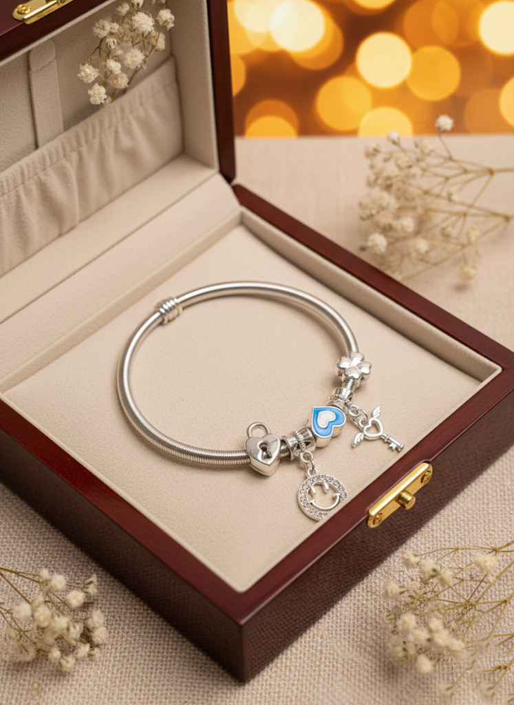 Tulip and nature-themed LOVE CHARMS BANGLE BRACELET - Image 2