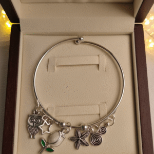 Feng shui Detailed owl textured 5 charms bracelet