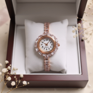 Rose Gold & Baguette Adjustable Bracelet Watch