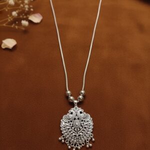 The Mayuri Oxidized Silver Peacock Pendant Necklace