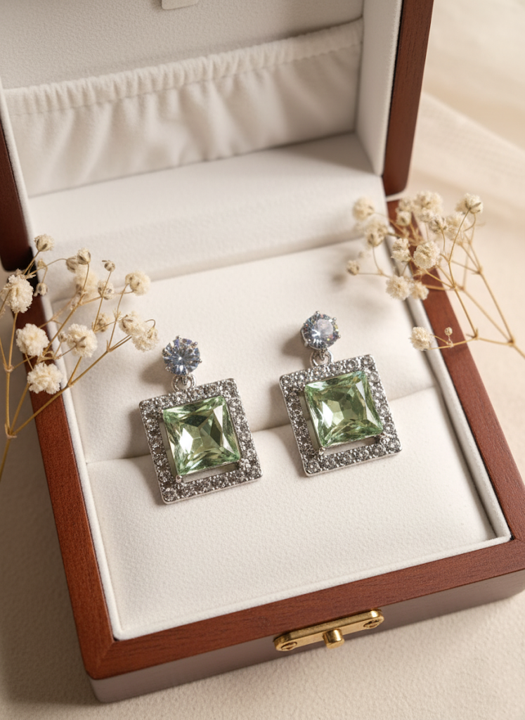 Ad-Silver Toned Square Dangle Earrings - Image 2