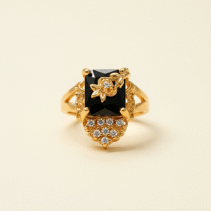 The "Midnight Bloom" Onyx & Crystal Statement Ring
