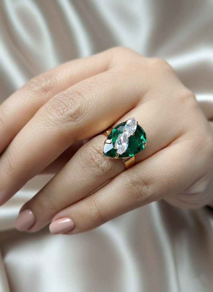 The "Emerald Cascade" Teardrop Ring - Image 2