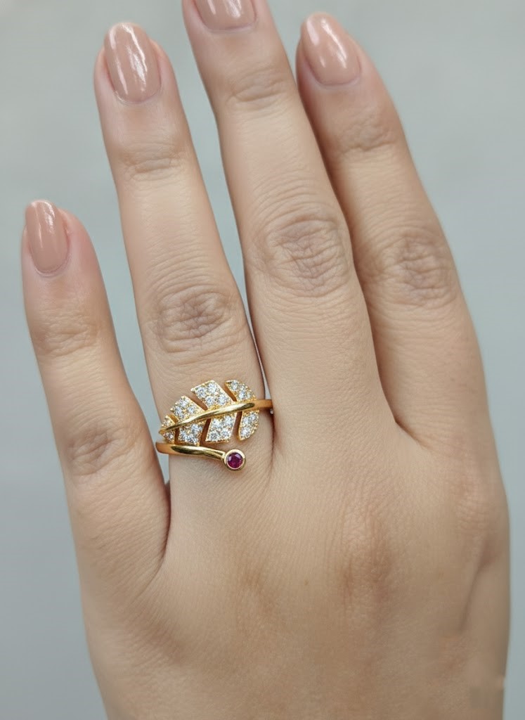 The Crimson Bloom Leaf Ring - Image 2