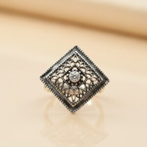 The Filigree Empress Kundan Oxidised Ring