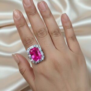 The "Radiant Bloom" Emerald Cut Pink Sapphire & Diamond Ring
