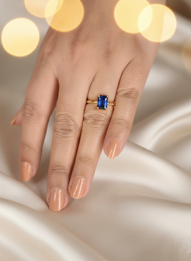 Sapphire Solitaire Gold Statement Ring - Image 2