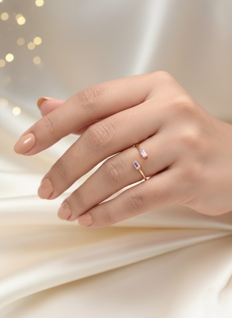 The Duo Baguette Open Cuff Ring - Image 3