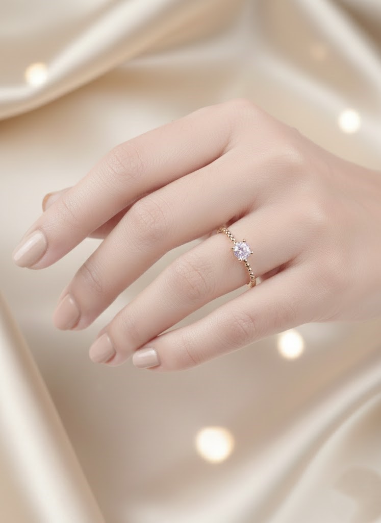 Lilac Solitaire Open Cuff Ring - Image 2