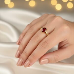 Garnet Solitaire Statement Ring