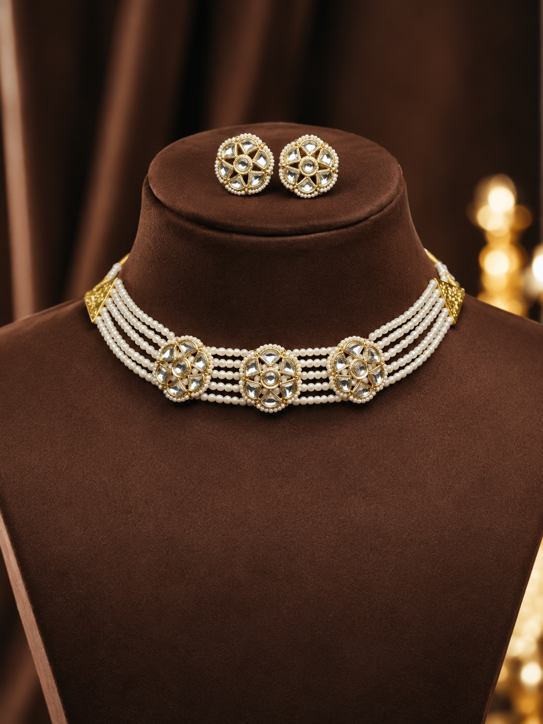 The Royal Pearl & Polki Multi-Strand Choker Set - Image 2