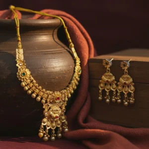 Temple Jewelry Set with Ruby Emerald Accents Necklace