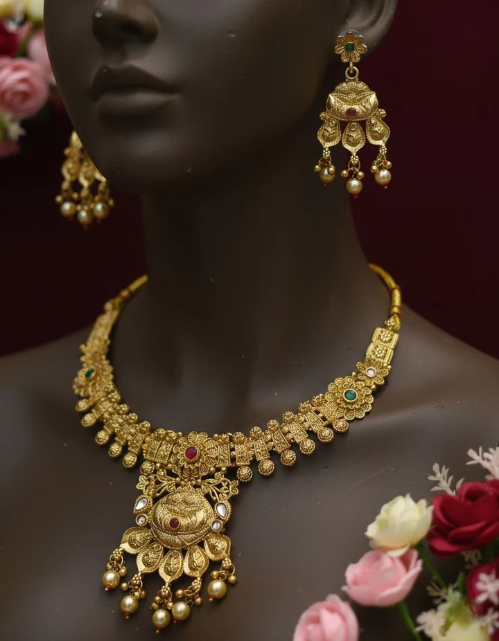 Temple Jewelry Set with Ruby & Emerald Accents - Image 3