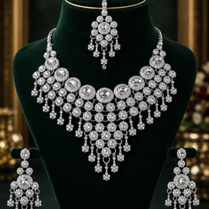 Rhodium-Plated American Diamond Bridal Zirconia Necklace Set