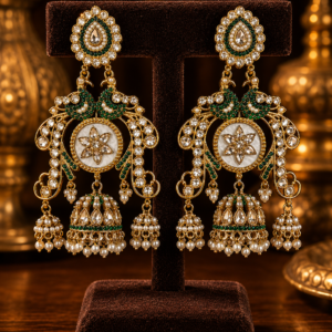 Heritage Gold-Plated Rajwada Kundan Statement Pearl Jhumkas