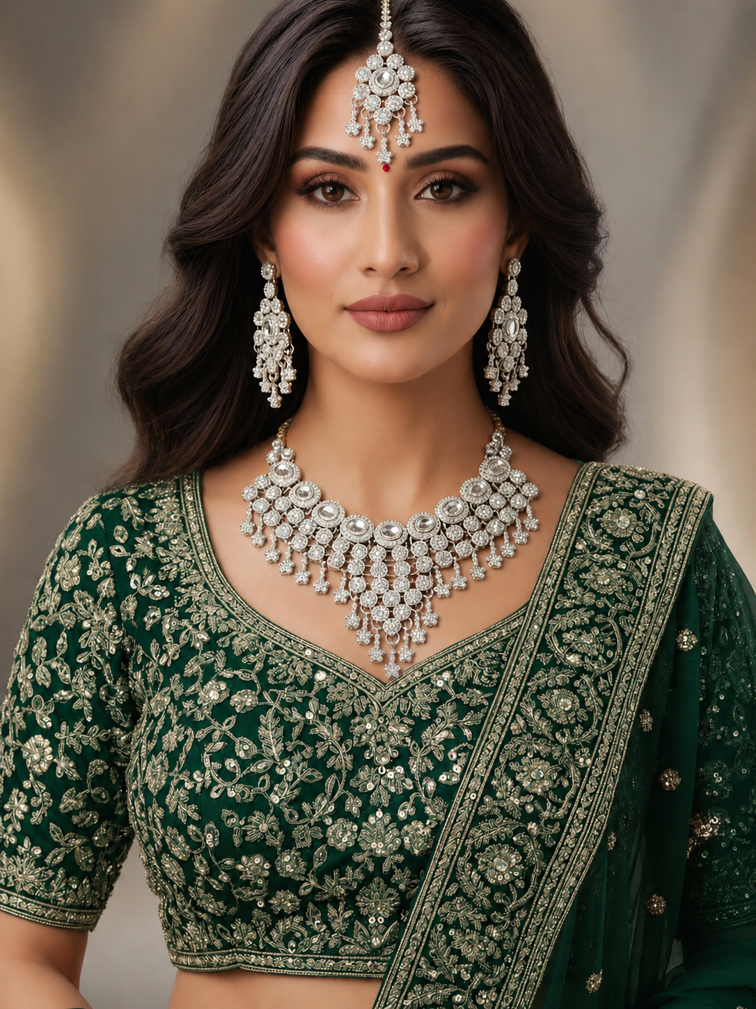 Rhodium-Plated American Diamond Bridal Zirconia Necklace Set - Image 2