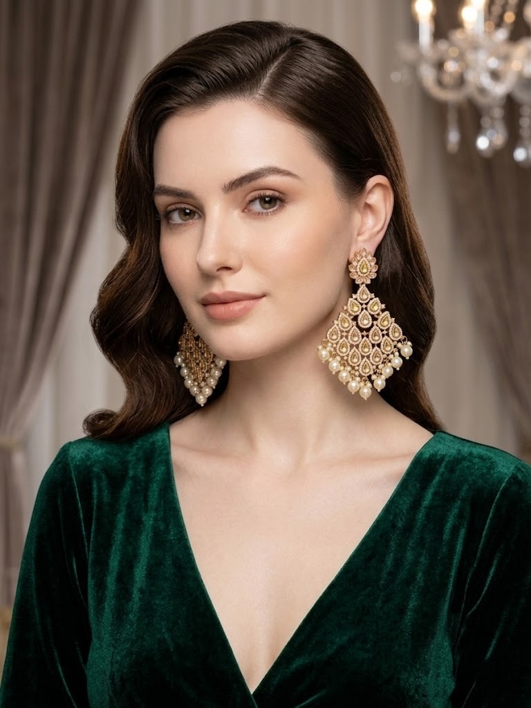 Noor Begum Kundan & Pearl Statement Drops - Image 2