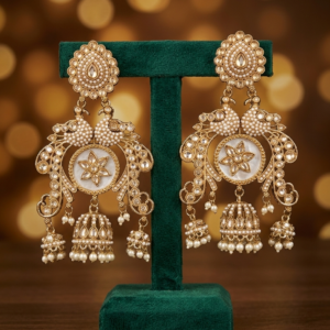 Heritage Gold-Plated Monochrome Pearl & Kundan Danglers
