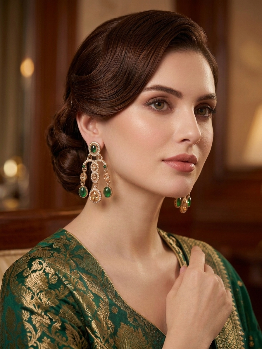 The Emerald Cascade Chandelier Earrings - Image 2