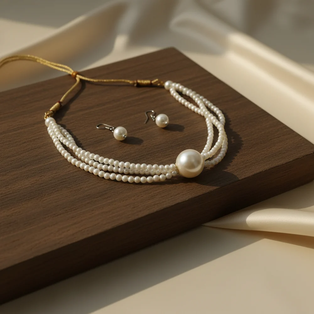 Multi-Strand Pearl Choker with Statement Centerpiece - Image 2