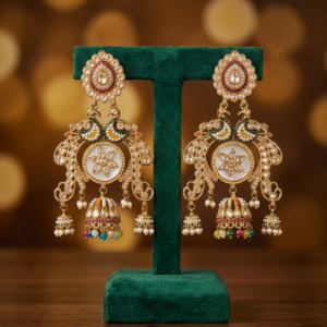 Heritage Gold-Plated Navratna Bead Jadau Kundan Danglers