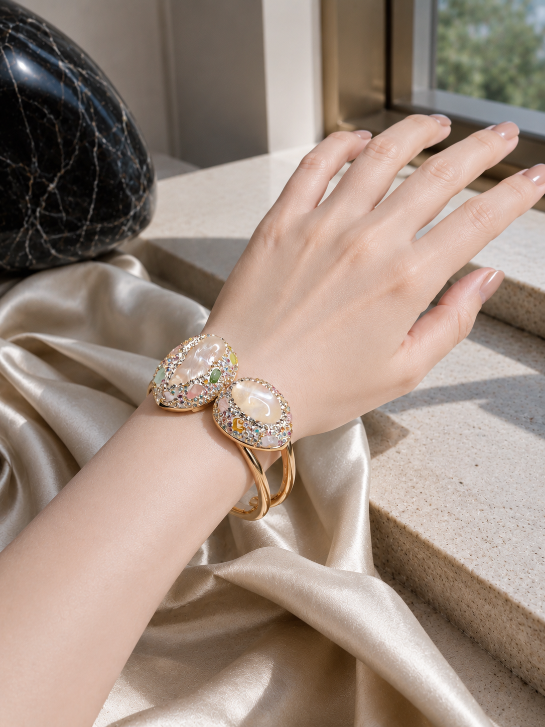Sultan’s Spectrum Opal & Baroque Pearl Statement Cuff - Image 2