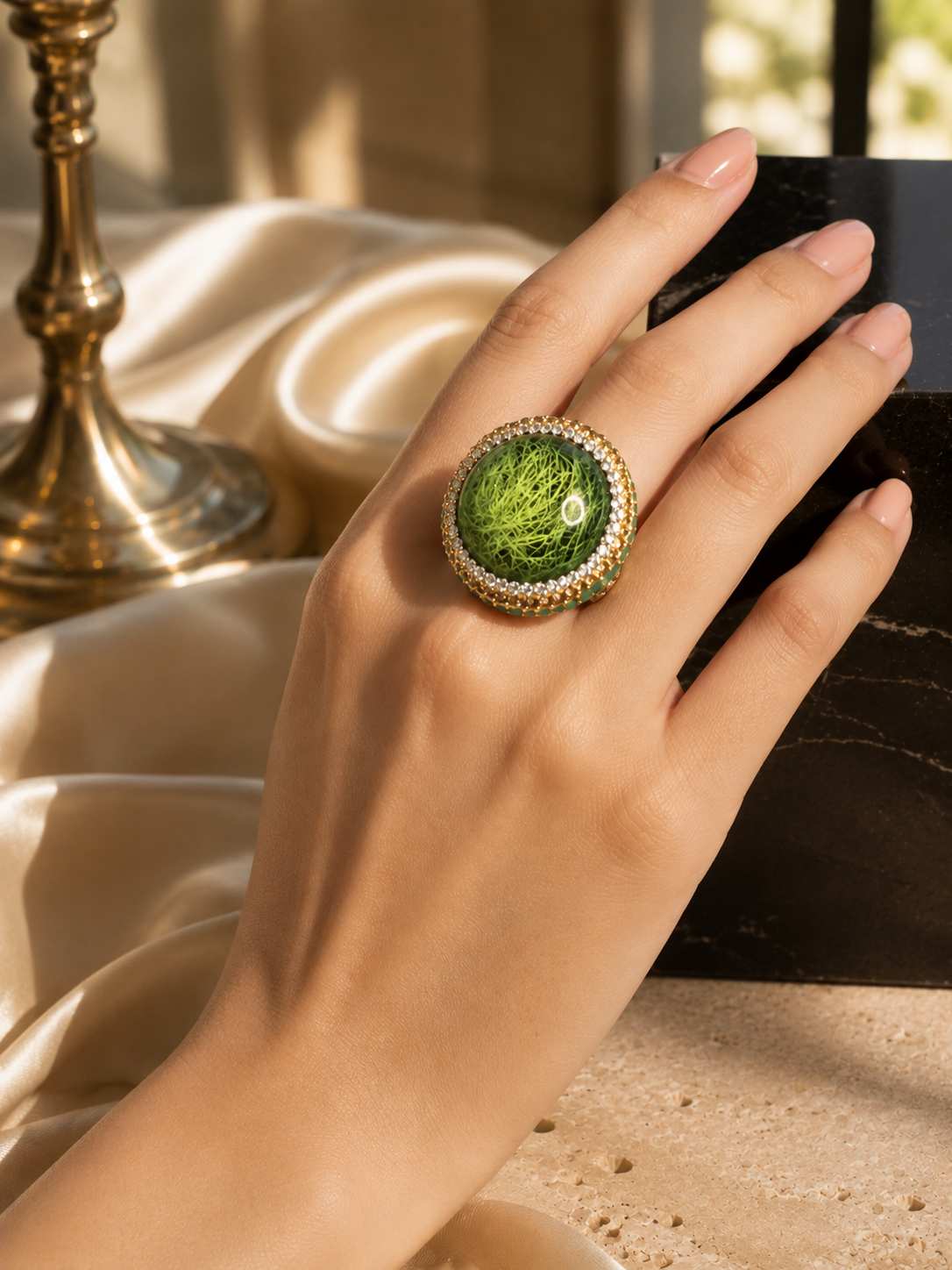 Bosphorus Ottoman Royal Green Cocktail Ring - Image 2