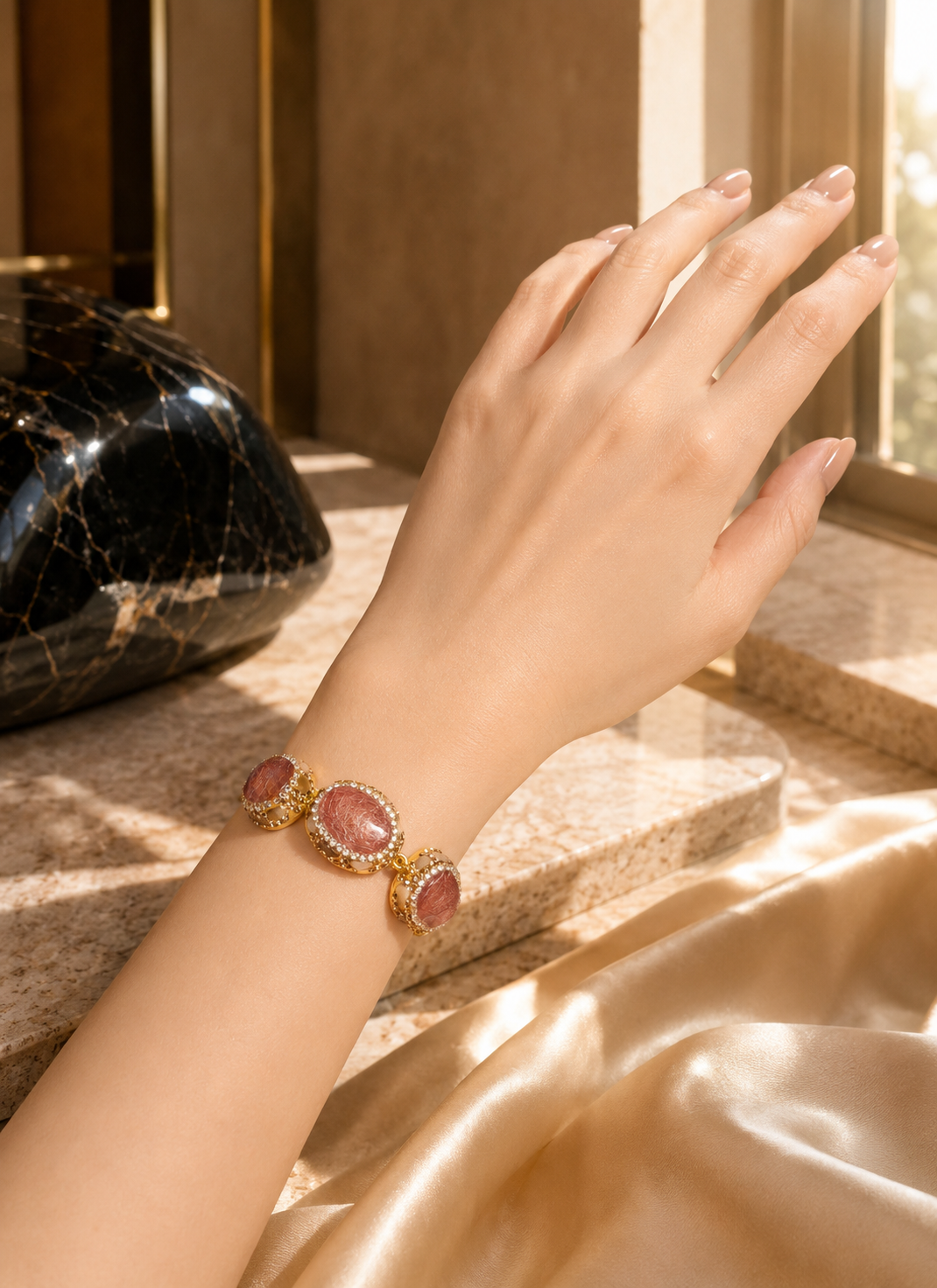 Sultan’s Rose Quartz & Garnet Heritage Link Bracelet - Image 2