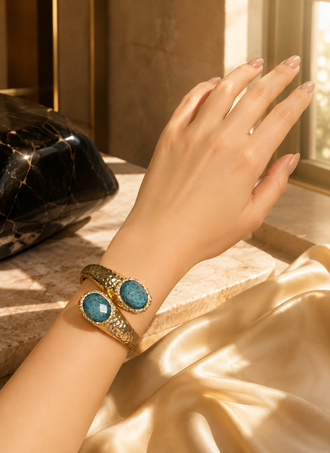 Sultan’s Aegean Blue Serpentine & Gold Cuff - Image 2