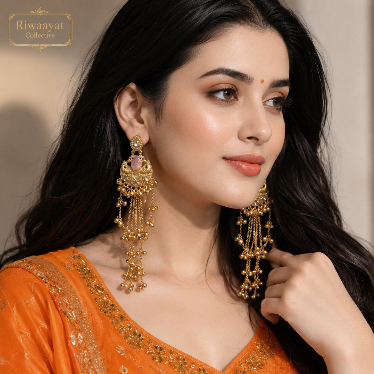 The Gulnar Kashmiri Chandbali Earrings - Image 2
