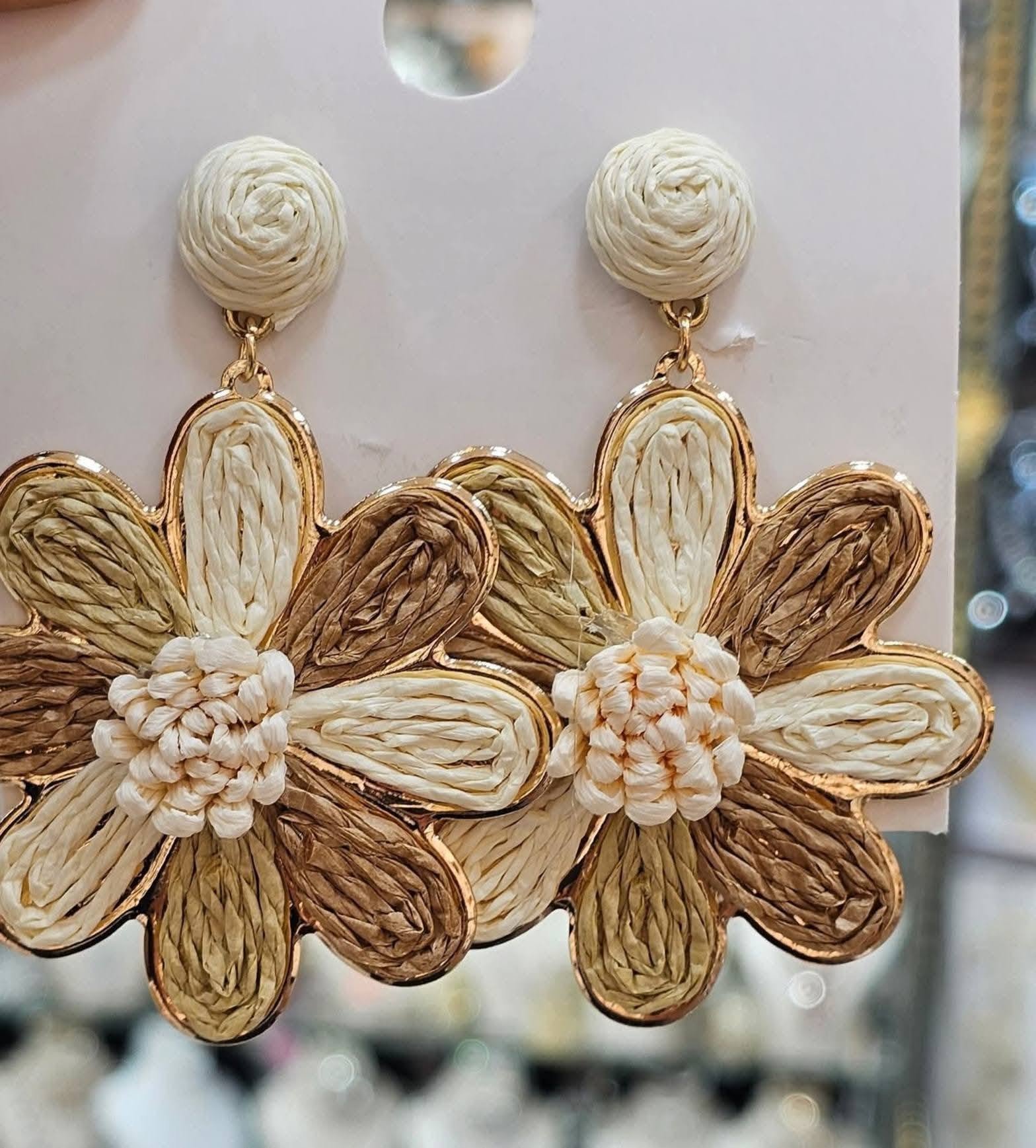 Solaria Raffia Daisy Bloom Earrings - Image 2