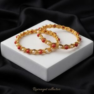 Maniratna Coral & Pearl Gold-Plated Bangles Pair