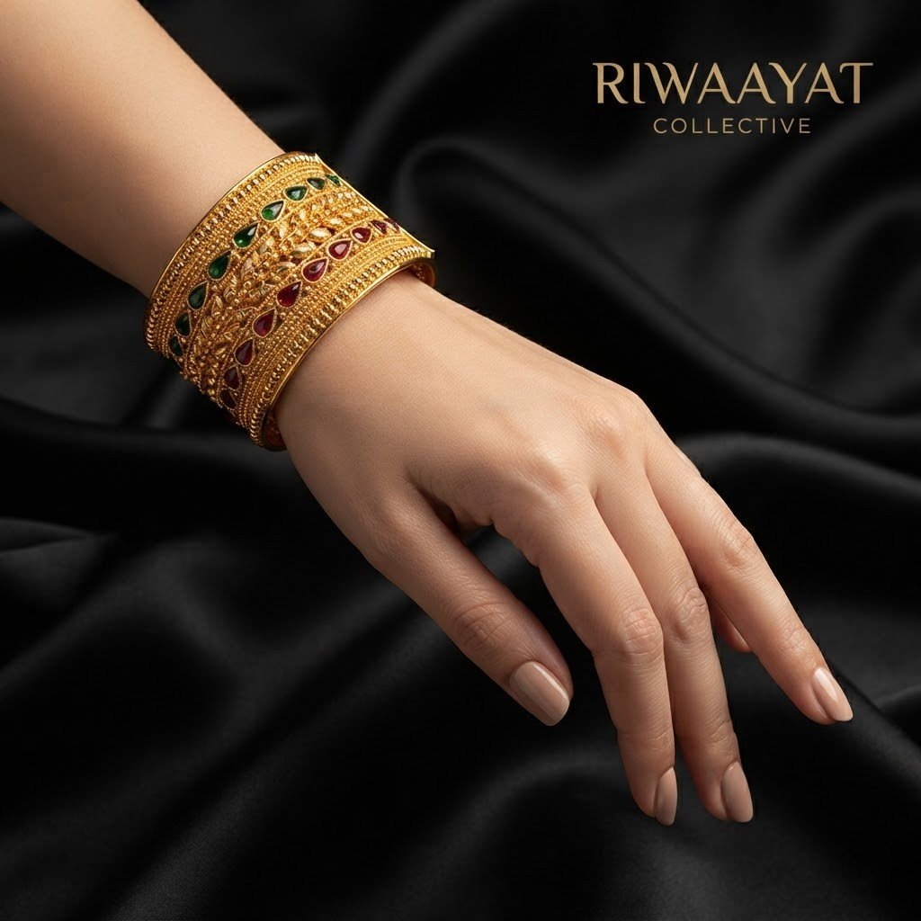 Swarnika Royal Gemstone Cuff Kangans - Image 2