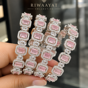 Opulent Pink Zircon Designer Statement Bangles Pair