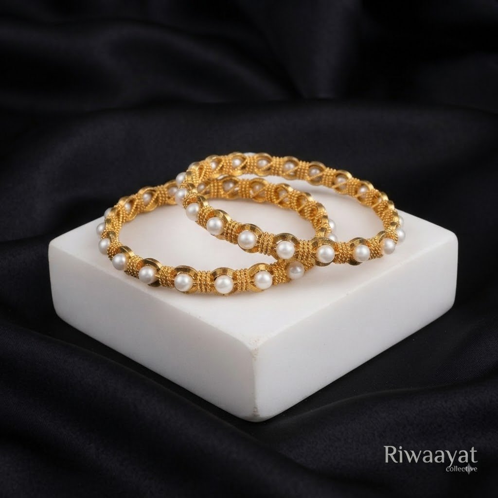 Suhana Pearl-Studded Gold Bangles Pair